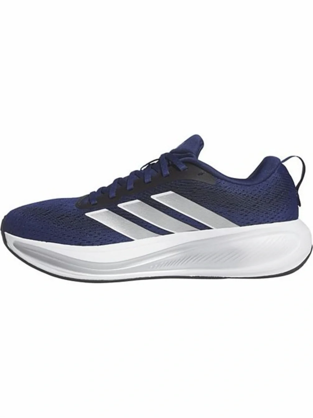Adidas Mens Navy Blue Running Shoe with Silver Stripes, Size 10 1/2